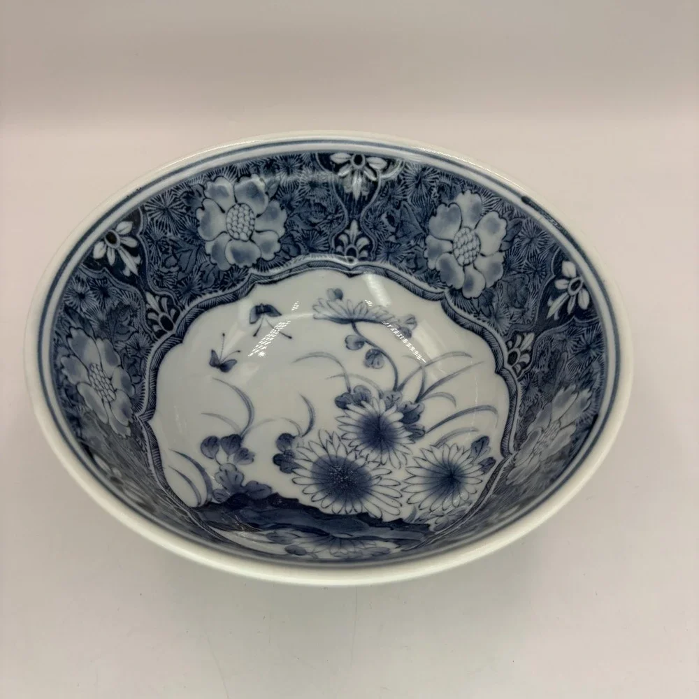 Japanese Blue Floral Porcelain Soup Bowl Asian Style Flower Design Tableware 6